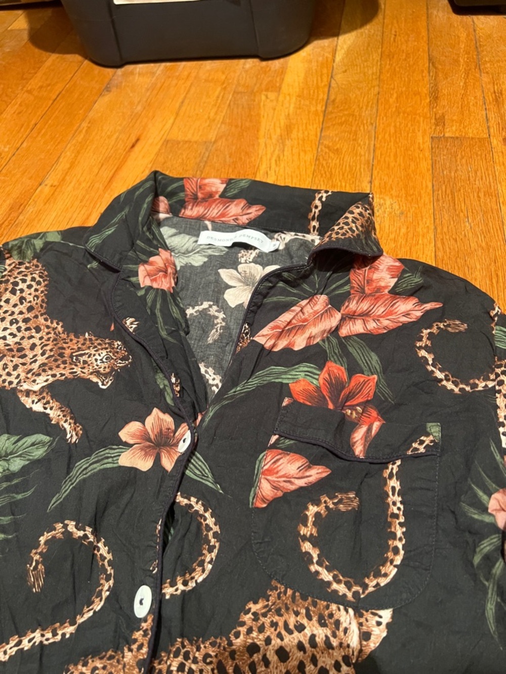 Leopard & Floral Satin Pajama Top - Black with Rust Floral - Picture 8 of 15